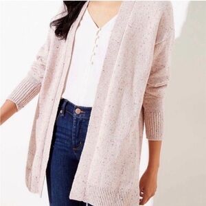 LOFT Speckled Cream Open-Front Cardigan